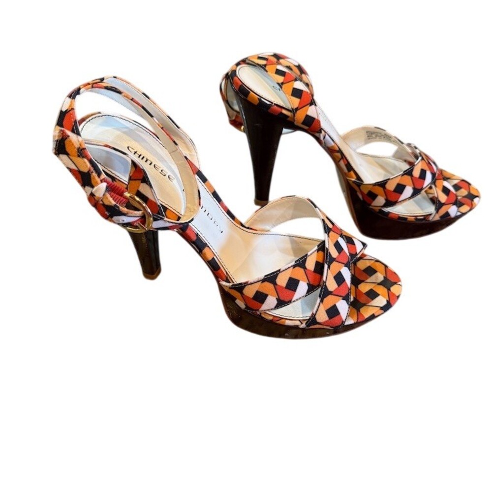 Chinese Laundry Womens Geometric Print Ankle Strap Stiletto Sandals